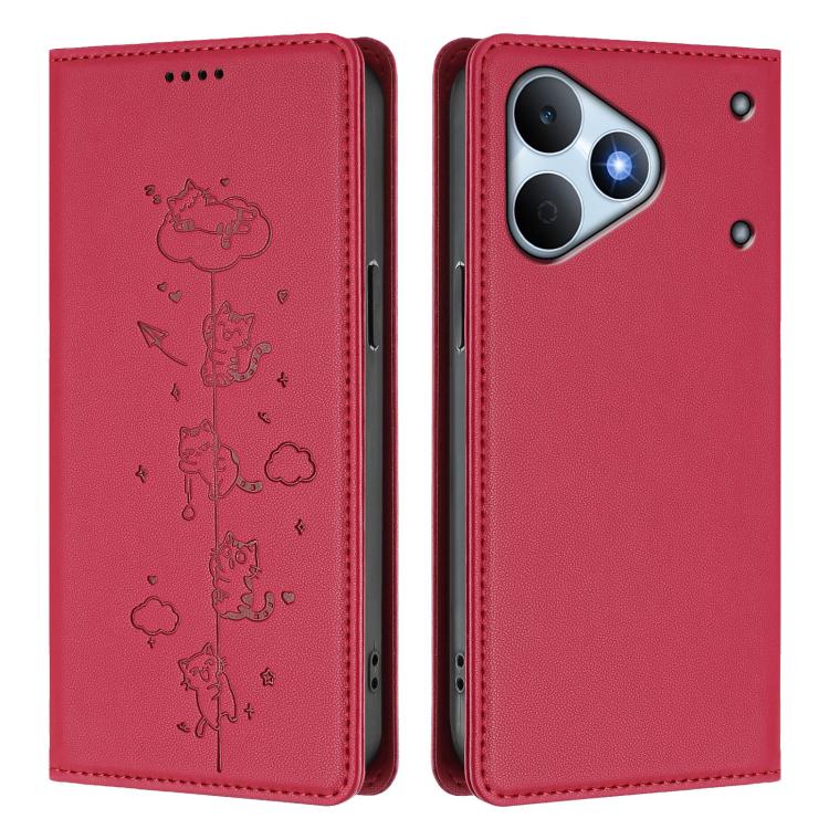 For Realme Note 80 4G Cute Cats Embossed Magnetic RFID Vegan Leather Phone Case