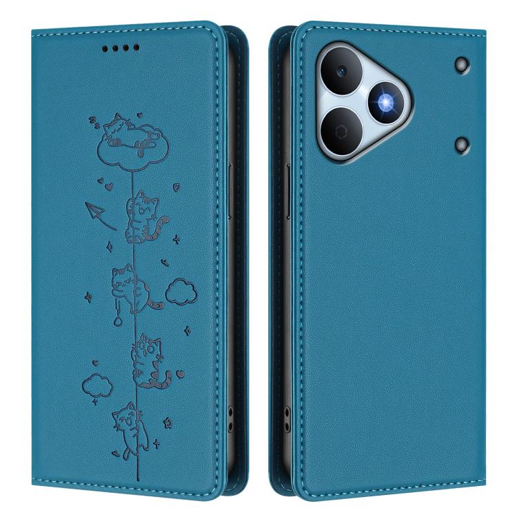 For Realme Note 80 4G Cute Cats Embossed Magnetic RFID Vegan Leather Phone Case