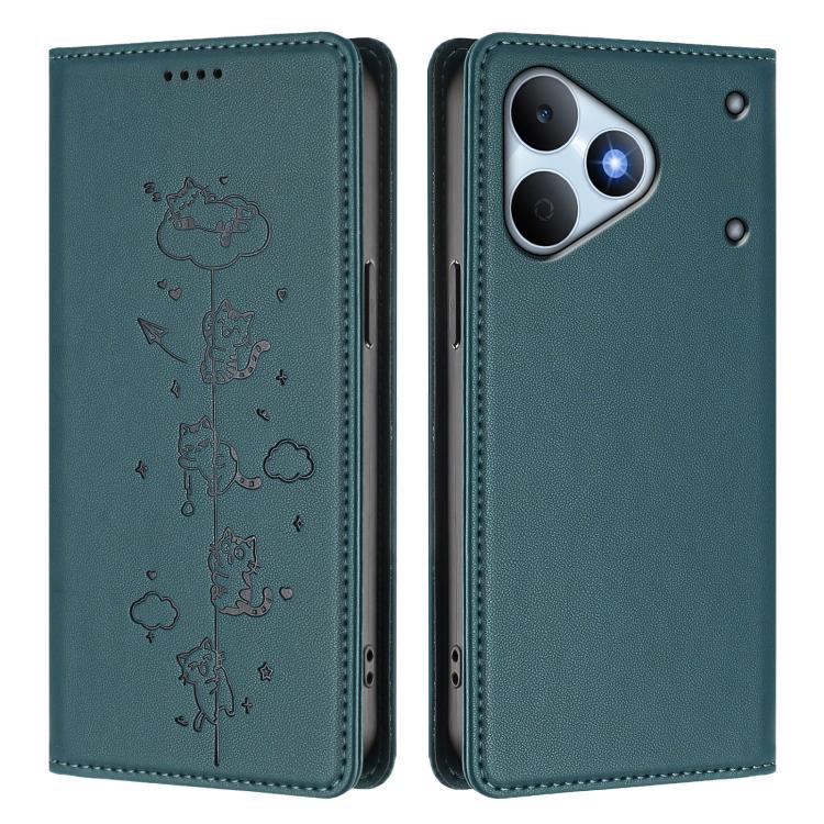 For Realme Note 80 4G Cute Cats Embossed Magnetic RFID Vegan Leather Phone Case