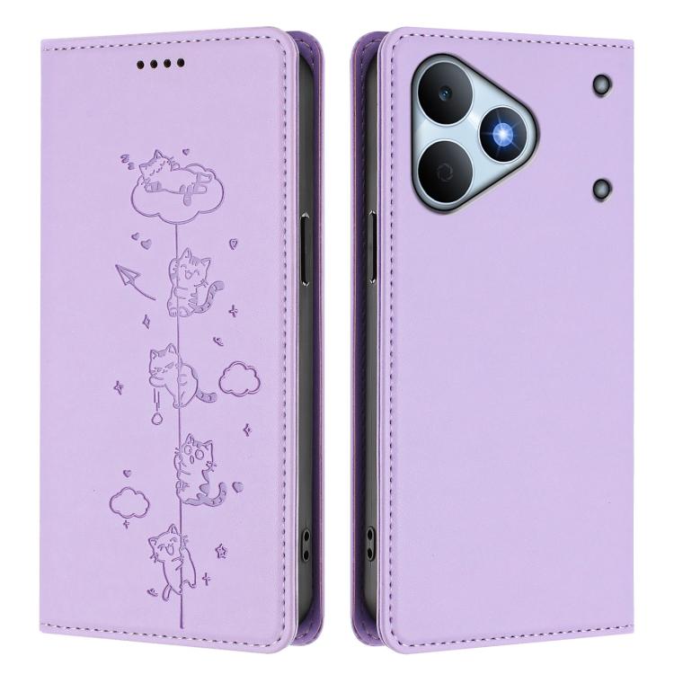 For Realme Note 80 4G Cute Cats Embossed Magnetic RFID Vegan Leather Phone Case