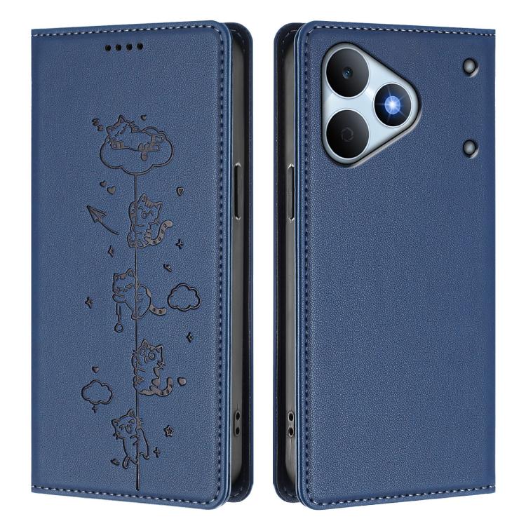 For Realme Note 80 4G Cute Cats Embossed Magnetic RFID Vegan Leather Phone Case
