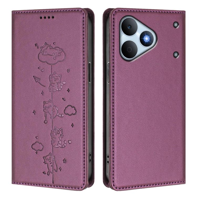 For Realme Note 80 4G Cute Cats Embossed Magnetic RFID Vegan Leather Phone Case