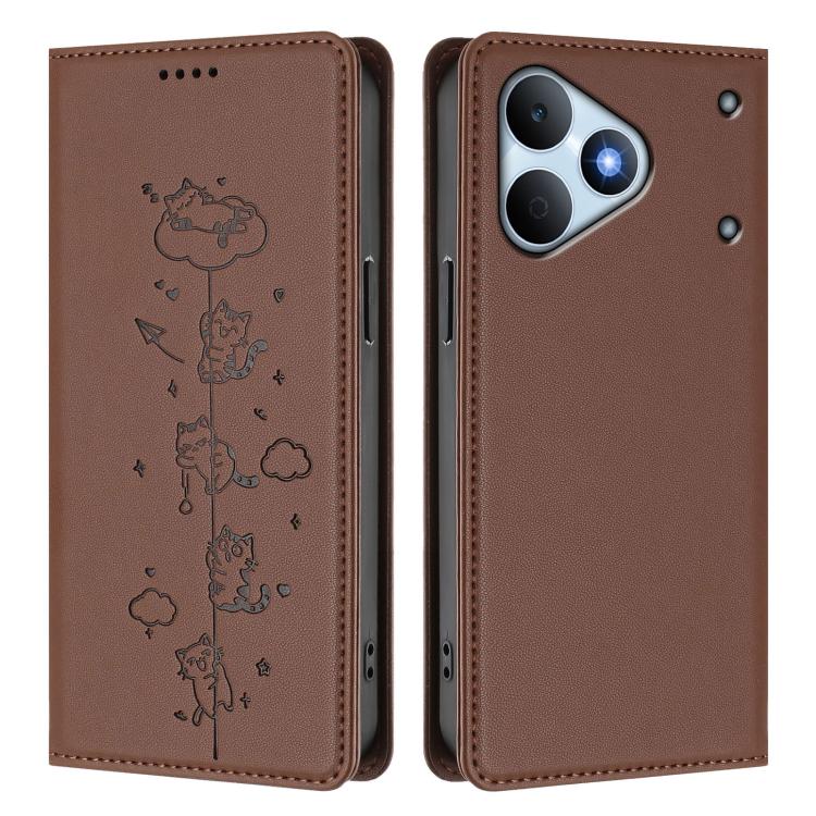 For Realme Note 80 4G Cute Cats Embossed Magnetic RFID Vegan Leather Phone Case