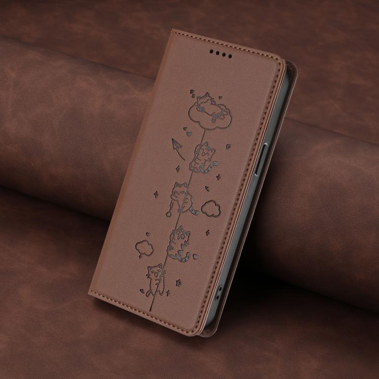 For Realme Note 80 4G Cute Cats Embossed Magnetic RFID Vegan Leather Phone Case