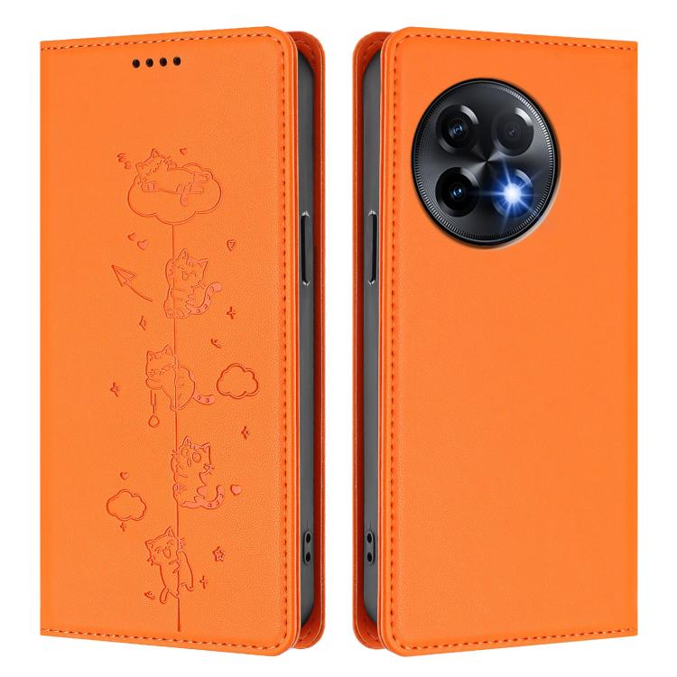 For OnePlus 11R / Ace 2 Cute Cats Embossed Magnetic RFID Vegan Leather Phone Case