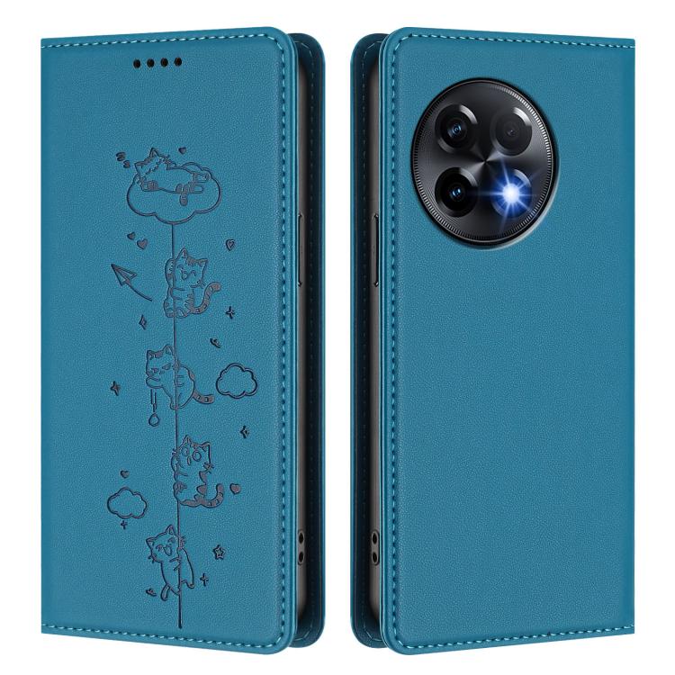 For OnePlus 11R / Ace 2 Cute Cats Embossed Magnetic RFID Vegan Leather Phone Case
