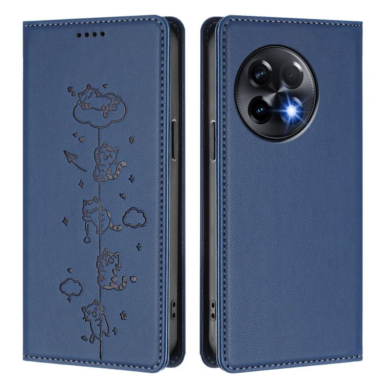 For OnePlus 11R / Ace 2 Cute Cats Embossed Magnetic RFID Vegan Leather Phone Case