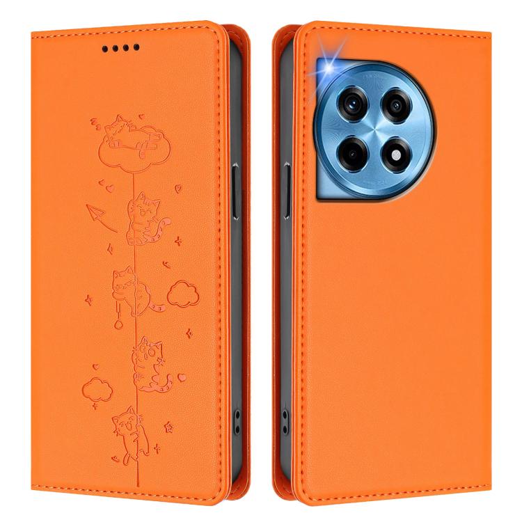 For OnePlus 12R / Ace 3 Cute Cats Embossed Magnetic RFID Vegan Leather Phone Case