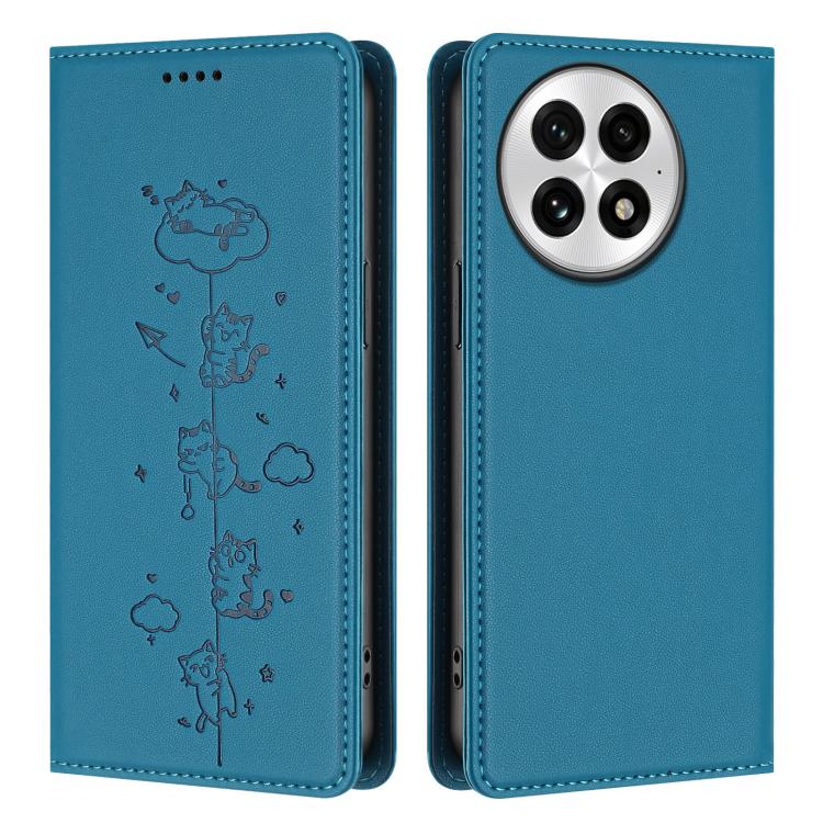 For OnePlus 13 Cute Cats Embossed Magnetic RFID Vegan Leather Phone Case