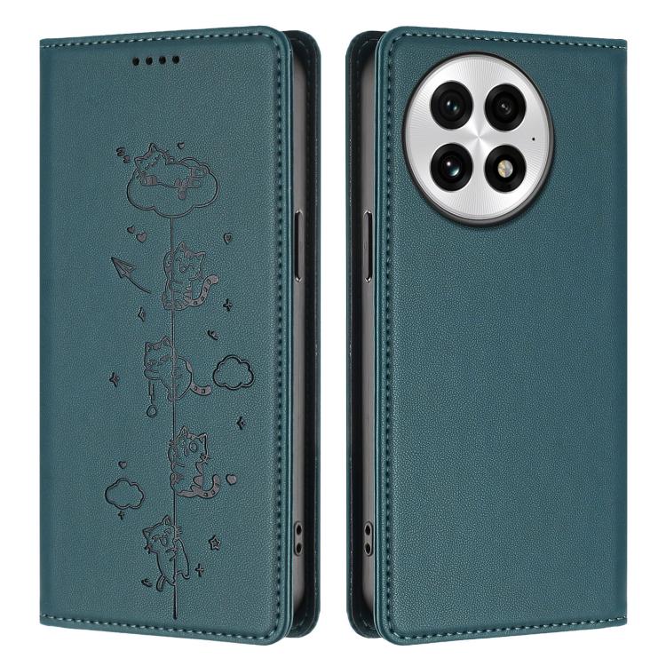 For OnePlus 13 Cute Cats Embossed Magnetic RFID Vegan Leather Phone Case