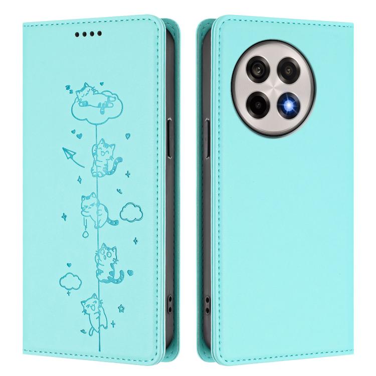 For OnePlus 13R / Ace 5 / Ace 5 Pro Cute Cats Embossed Magnetic RFID Vegan Leather Phone Case