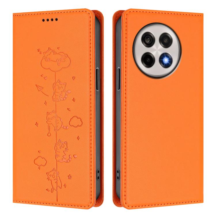 For OnePlus 13R / Ace 5 / Ace 5 Pro Cute Cats Embossed Magnetic RFID Vegan Leather Phone Case
