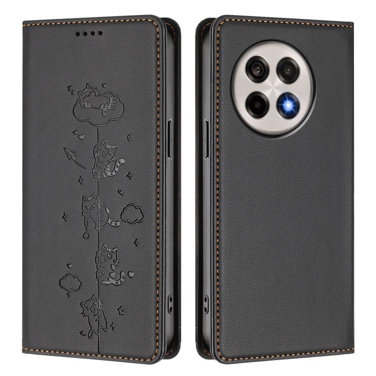 For OnePlus 13R / Ace 5 / Ace 5 Pro Cute Cats Embossed Magnetic RFID Vegan Leather Phone Case