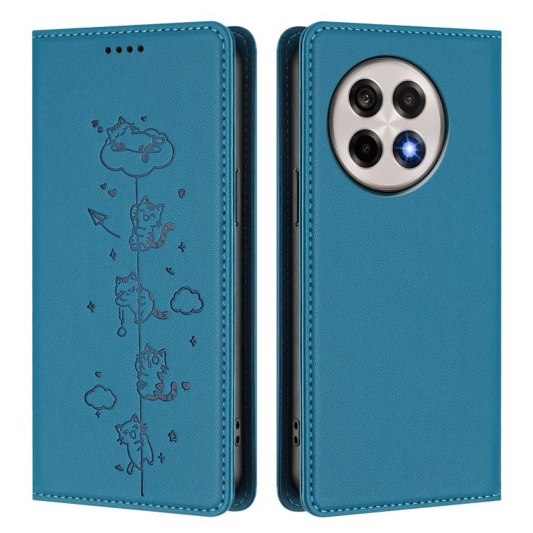For OnePlus 13R / Ace 5 / Ace 5 Pro Cute Cats Embossed Magnetic RFID Vegan Leather Phone Case