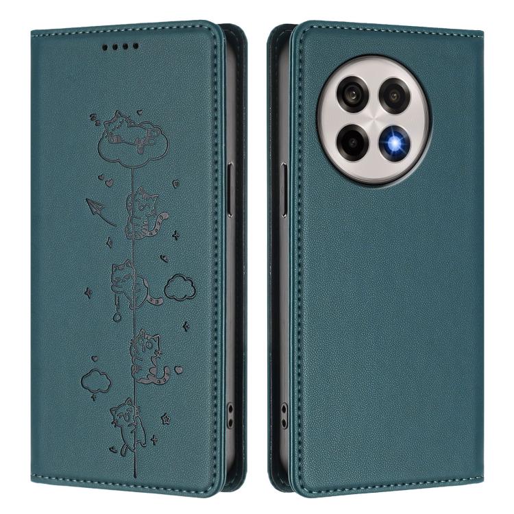 For OnePlus 13R / Ace 5 / Ace 5 Pro Cute Cats Embossed Magnetic RFID Vegan Leather Phone Case