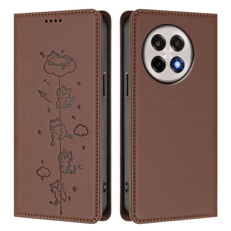 For OnePlus 13R / Ace 5 / Ace 5 Pro Cute Cats Embossed Magnetic RFID Vegan Leather Phone Case