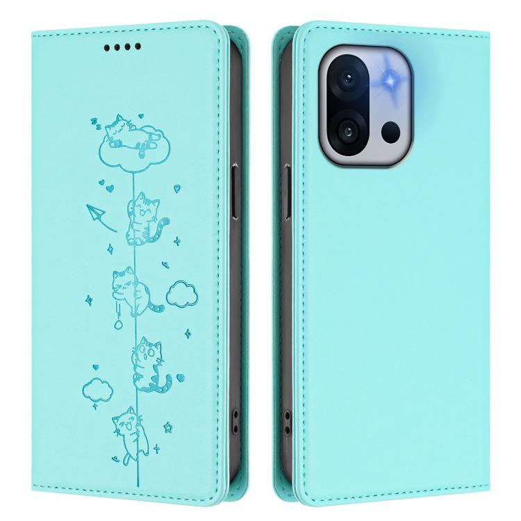 For OnePlus 13T / OnePlus 13s Cute Cats Embossed Magnetic RFID Vegan Leather Phone Case