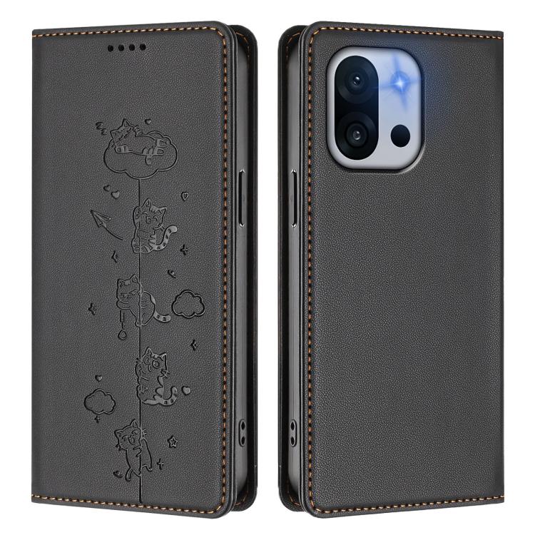For OnePlus 13T / OnePlus 13s Cute Cats Embossed Magnetic RFID Vegan Leather Phone Case