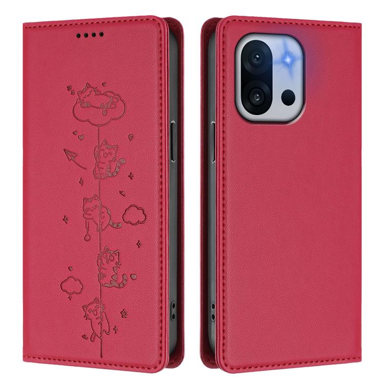 For OnePlus 13T / OnePlus 13s Cute Cats Embossed Magnetic RFID Vegan Leather Phone Case