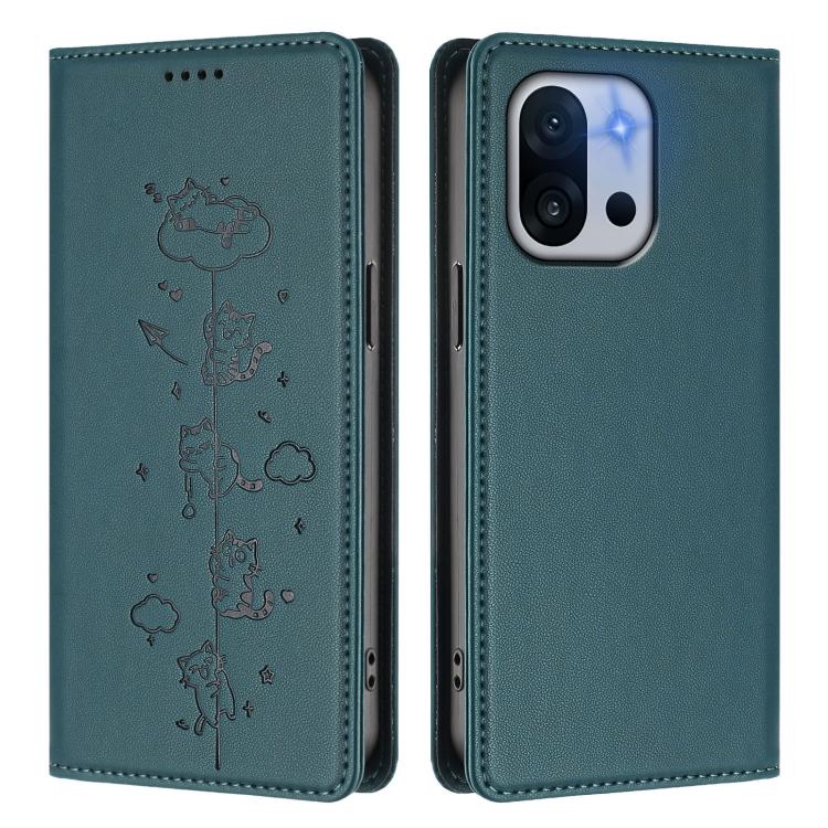 For OnePlus 13T / OnePlus 13s Cute Cats Embossed Magnetic RFID Vegan Leather Phone Case