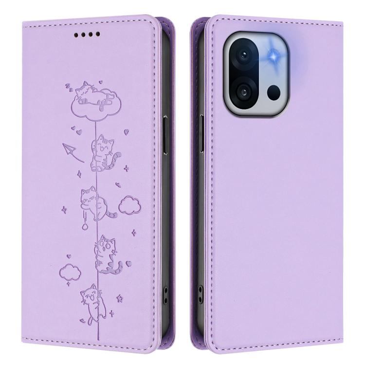 For OnePlus 13T / OnePlus 13s Cute Cats Embossed Magnetic RFID Vegan Leather Phone Case