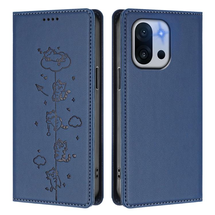 For OnePlus 13T / OnePlus 13s Cute Cats Embossed Magnetic RFID Vegan Leather Phone Case