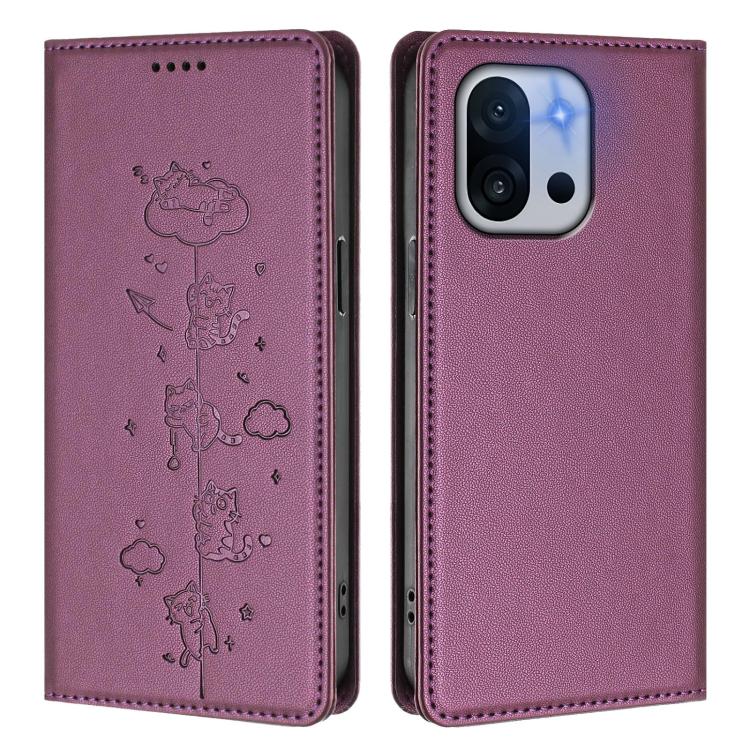For OnePlus 13T / OnePlus 13s Cute Cats Embossed Magnetic RFID Vegan Leather Phone Case