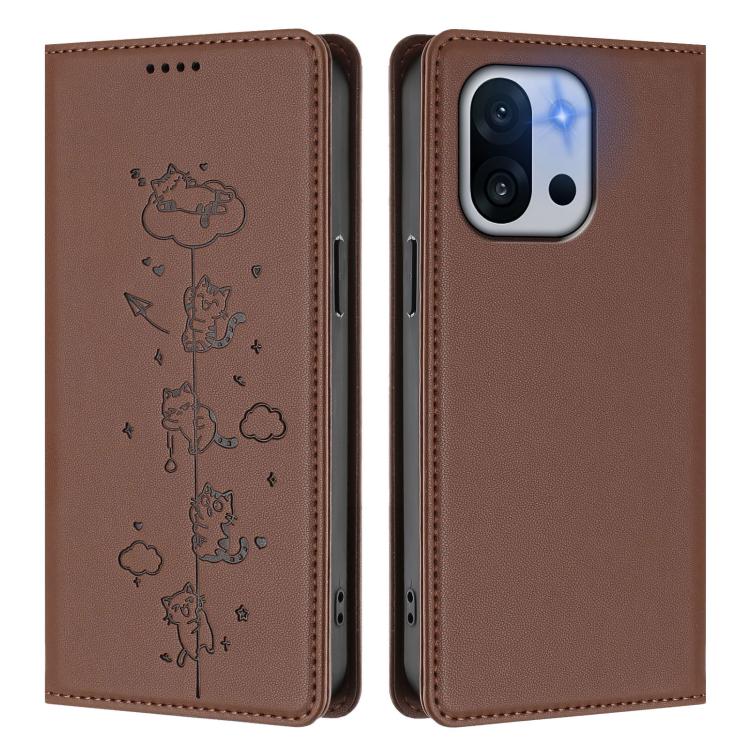 For OnePlus 13T / OnePlus 13s Cute Cats Embossed Magnetic RFID Vegan Leather Phone Case