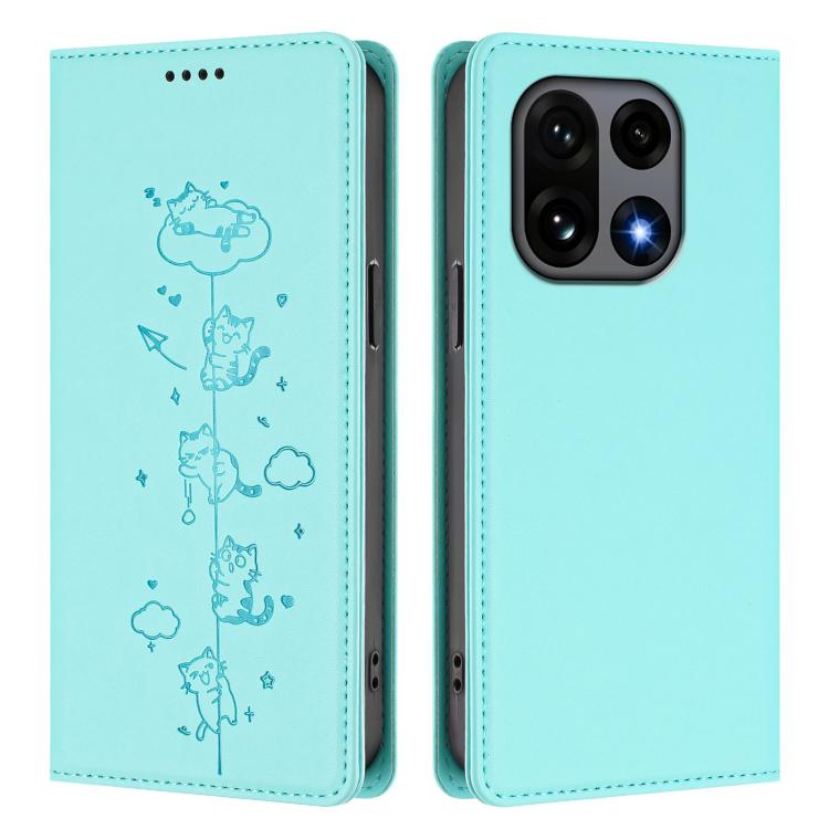 For OnePlus 15 Cute Cats Embossed Magnetic RFID Vegan Leather Phone Case