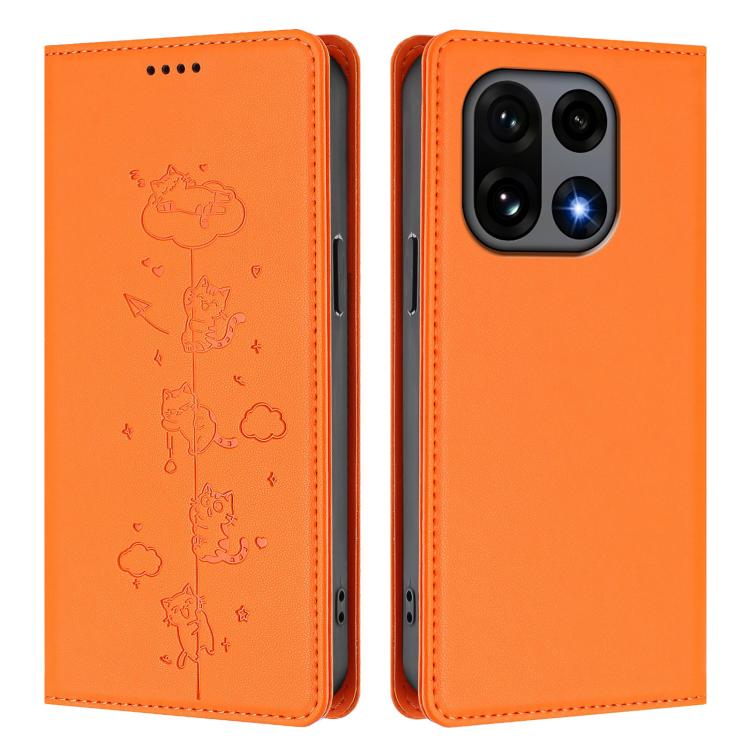 For OnePlus 15 Cute Cats Embossed Magnetic RFID Vegan Leather Phone Case