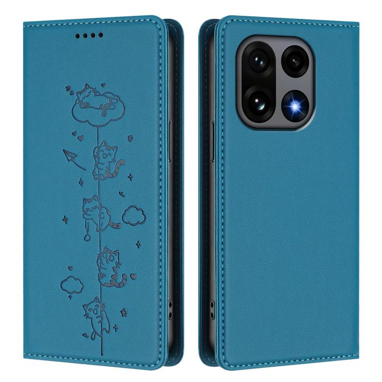 For OnePlus 15 Cute Cats Embossed Magnetic RFID Vegan Leather Phone Case