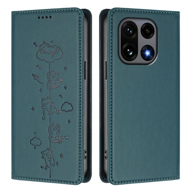 For OnePlus 15 Cute Cats Embossed Magnetic RFID Vegan Leather Phone Case