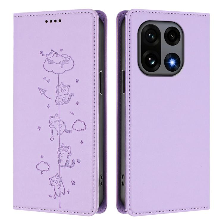 For OnePlus 15 Cute Cats Embossed Magnetic RFID Vegan Leather Phone Case