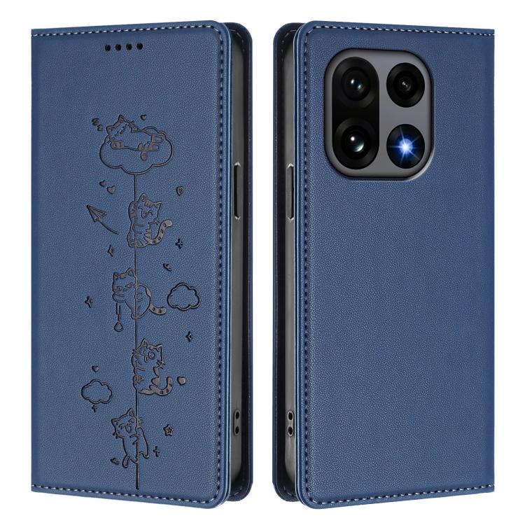For OnePlus 15 Cute Cats Embossed Magnetic RFID Vegan Leather Phone Case