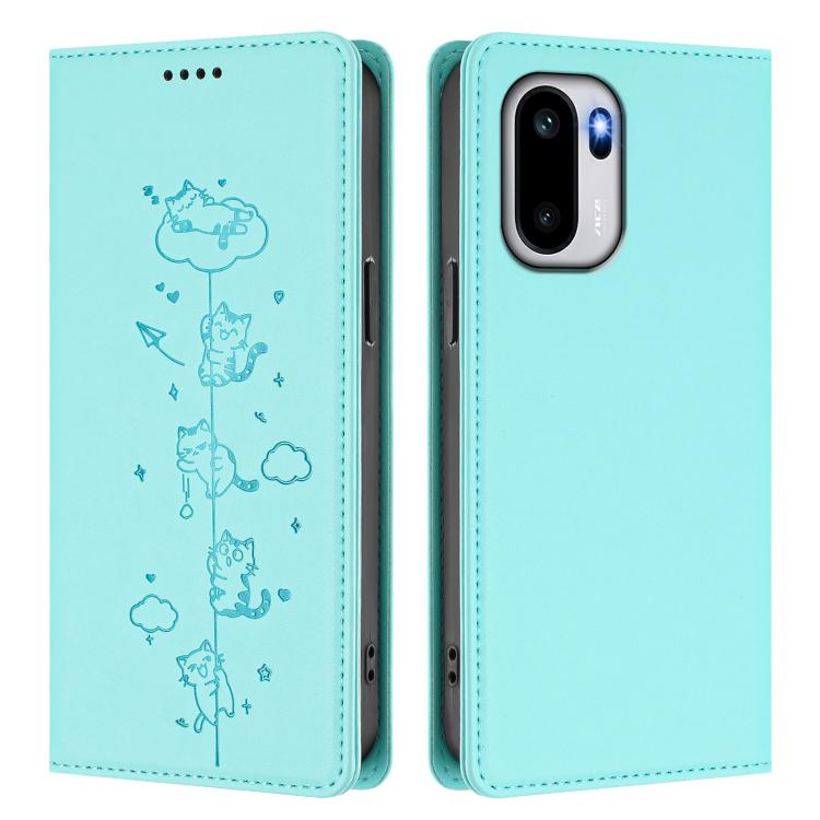 For OnePlus 15R / Ace 6 / Ace 6T Cute Cats Embossed Magnetic RFID Vegan Leather Phone Case