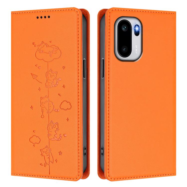 For OnePlus 15R / Ace 6 / Ace 6T Cute Cats Embossed Magnetic RFID Vegan Leather Phone Case