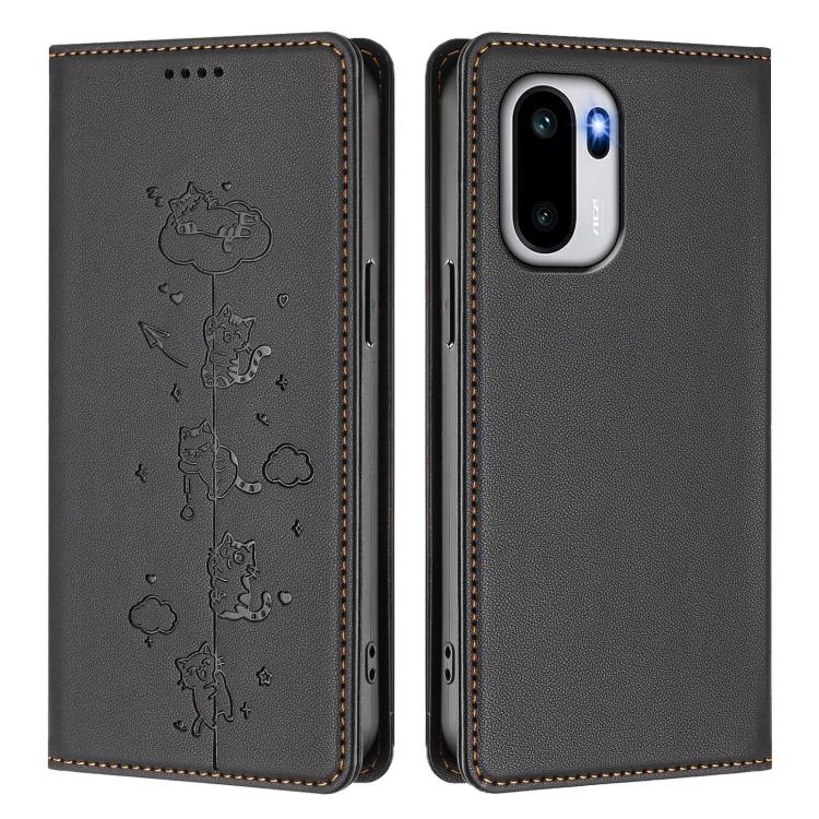 For OnePlus 15R / Ace 6 / Ace 6T Cute Cats Embossed Magnetic RFID Vegan Leather Phone Case