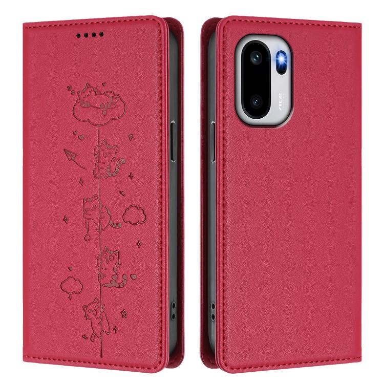 For OnePlus 15R / Ace 6 / Ace 6T Cute Cats Embossed Magnetic RFID Vegan Leather Phone Case