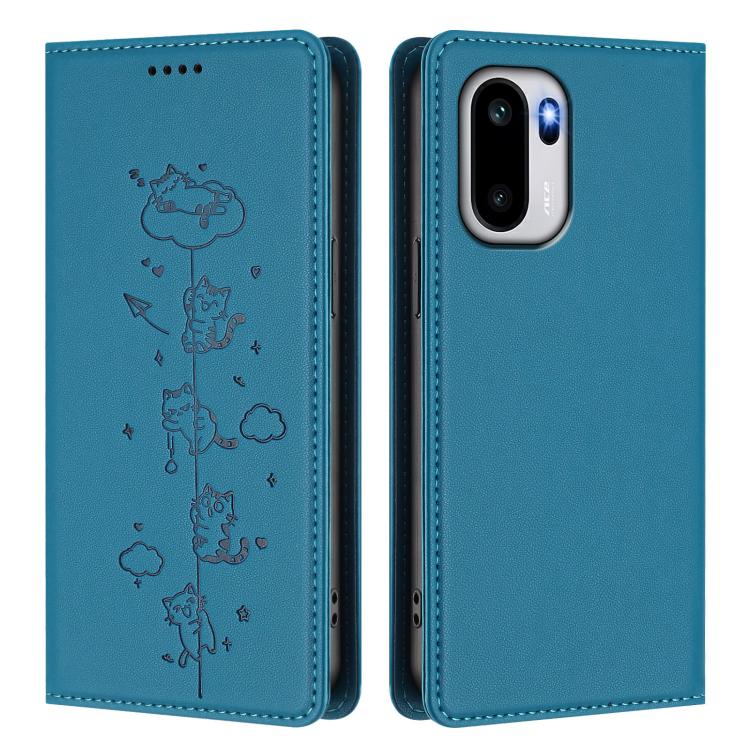 For OnePlus 15R / Ace 6 / Ace 6T Cute Cats Embossed Magnetic RFID Vegan Leather Phone Case