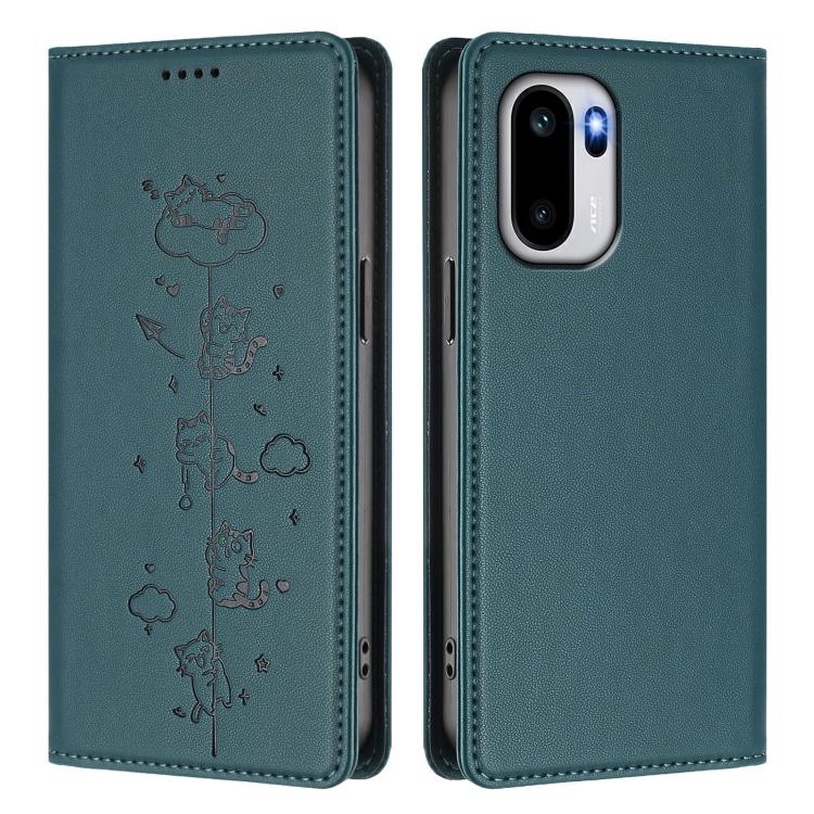 For OnePlus 15R / Ace 6 / Ace 6T Cute Cats Embossed Magnetic RFID Vegan Leather Phone Case