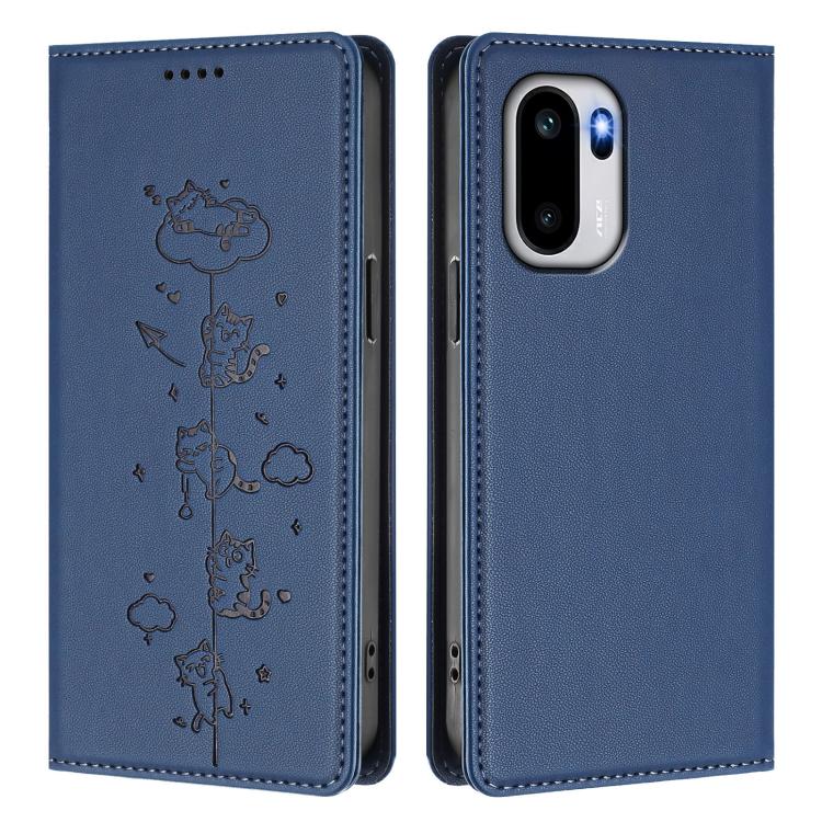 For OnePlus 15R / Ace 6 / Ace 6T Cute Cats Embossed Magnetic RFID Vegan Leather Phone Case
