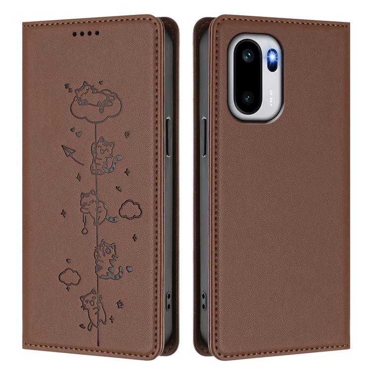 For OnePlus 15R / Ace 6 / Ace 6T Cute Cats Embossed Magnetic RFID Vegan Leather Phone Case