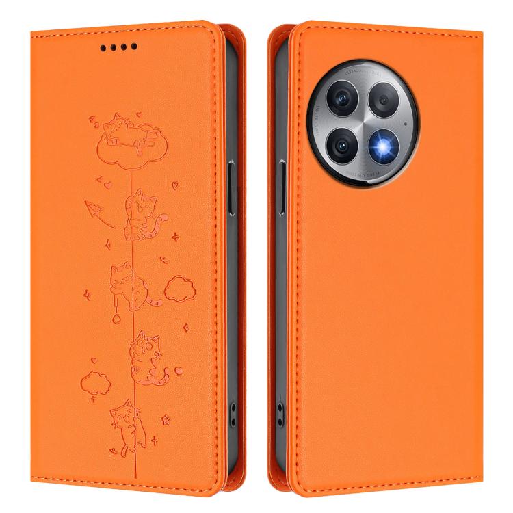 For OnePlus Ace 2 Pro Cute Cats Embossed Magnetic RFID Vegan Leather Phone Case