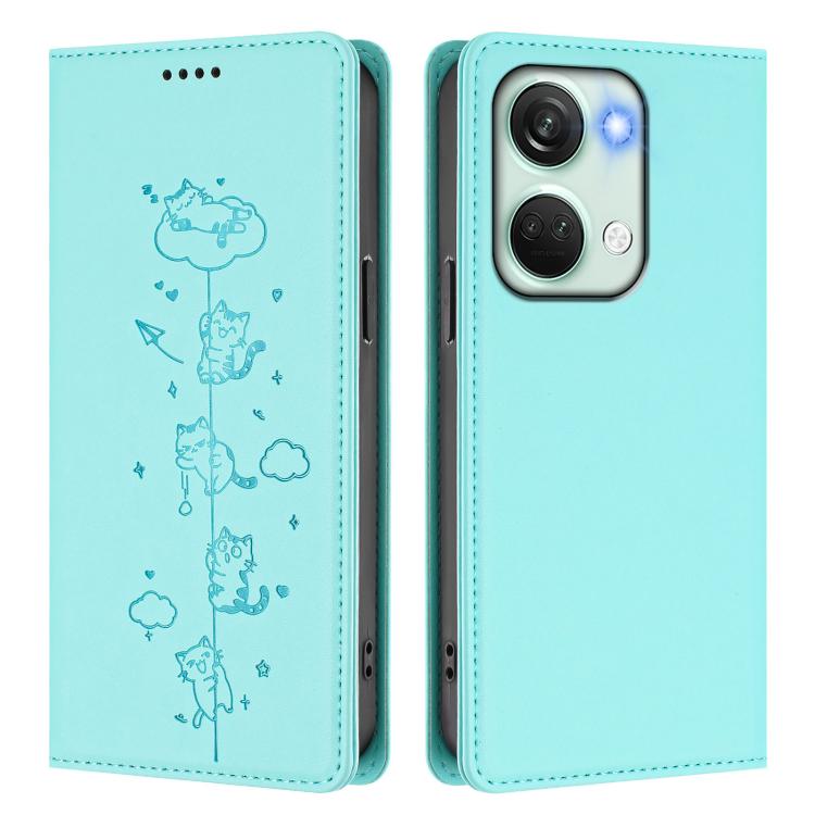 For OnePlus Nord 3 / Ace 2V Cute Cats Embossed Magnetic RFID Vegan Leather Phone Case
