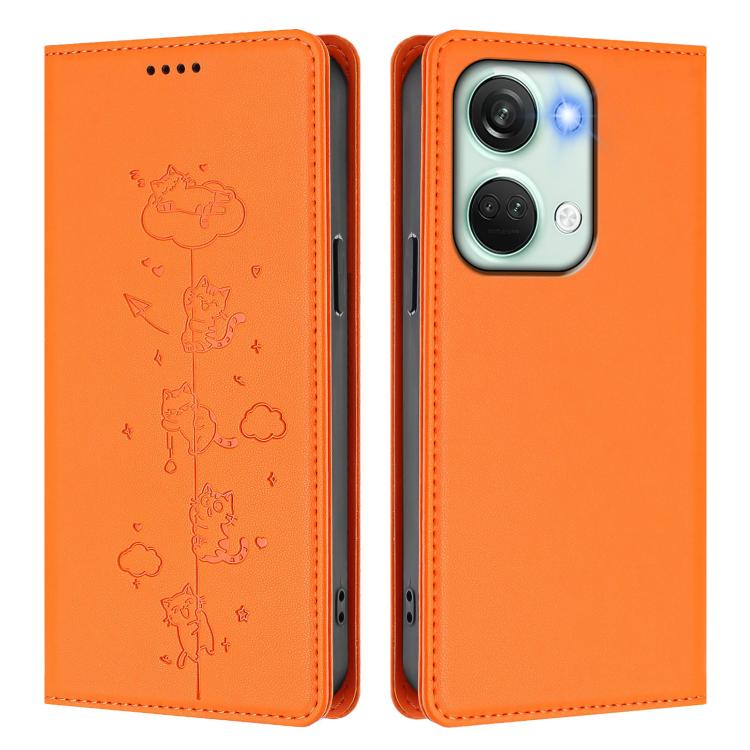 For OnePlus Nord 3 / Ace 2V Cute Cats Embossed Magnetic RFID Vegan Leather Phone Case