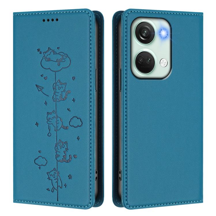 For OnePlus Nord 3 / Ace 2V Cute Cats Embossed Magnetic RFID Vegan Leather Phone Case