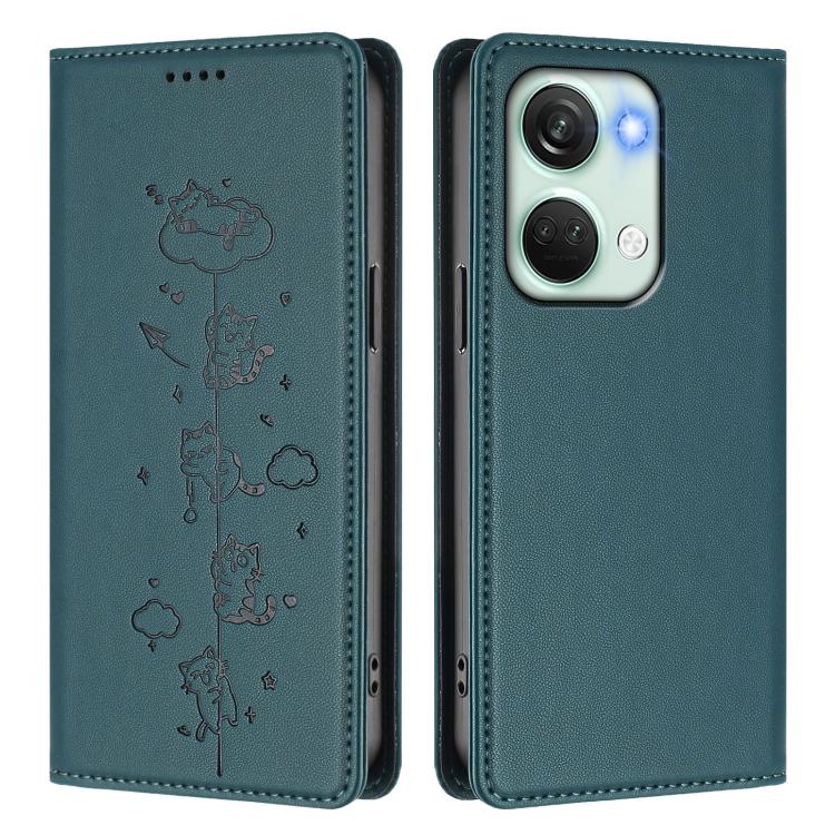 For OnePlus Nord 3 / Ace 2V Cute Cats Embossed Magnetic RFID Vegan Leather Phone Case