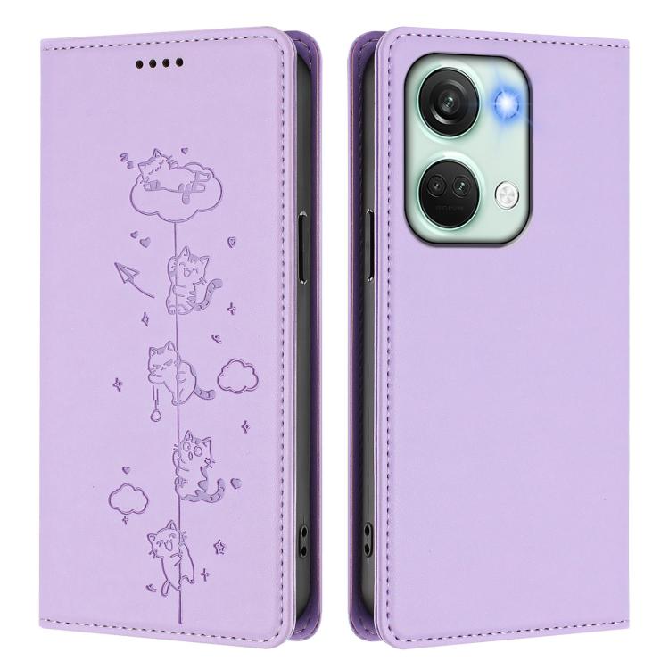 For OnePlus Nord 3 / Ace 2V Cute Cats Embossed Magnetic RFID Vegan Leather Phone Case