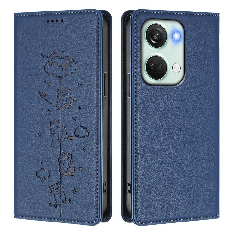 For OnePlus Nord 3 / Ace 2V Cute Cats Embossed Magnetic RFID Vegan Leather Phone Case