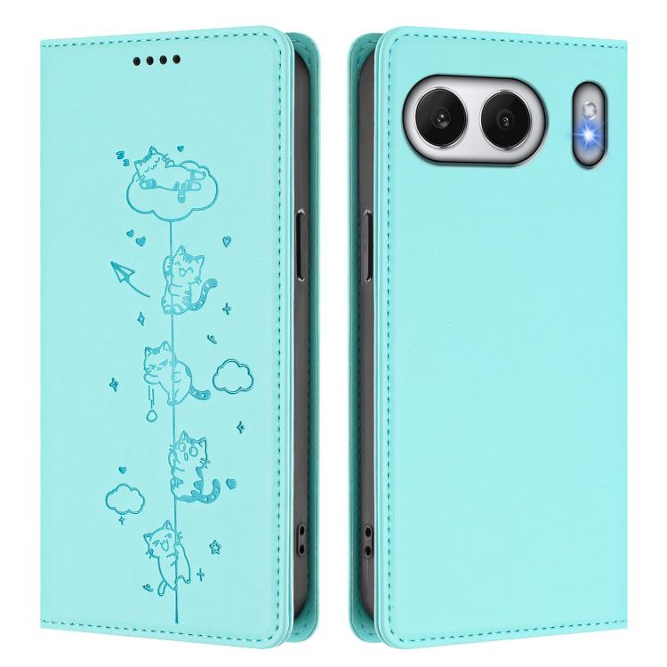 For OnePlus Nord 4 Cute Cats Embossed Magnetic RFID Vegan Leather Phone Case